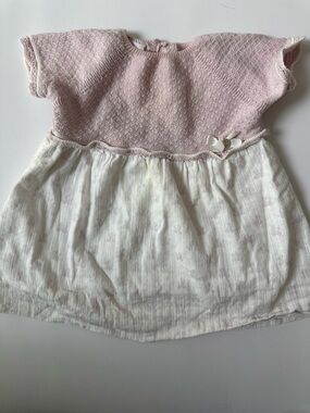 Pink and White Kids Formal Dress - Elegant Knit Bodice with Bow